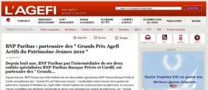 BNP Paribas partenaire  des « Grands Prix Agefi Actifs du Patrimoine Jeunes 2010 »