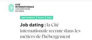 La Cité internationale universitaire de paris organise un job dating dédié aux métiers de l'hébergement