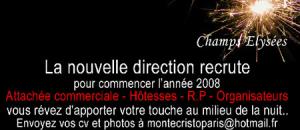 Le Monte Cristo recrute : attachée commerciale , hôtesses , relation presse, organisateurs