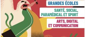 Le Salon grandes écoles.  Le Salon santé, social, paramédical et sport.  Le Salon arts, digital et communication.